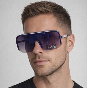 GUESS Men's Unisex Blue Oversized Shield Sunglasses